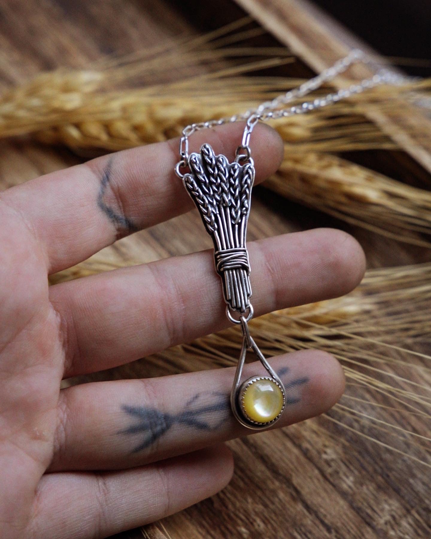 Stone Wire Wrap Spoon Pendant Necklace