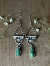 Load image into Gallery viewer, Stamped triangle earrings with turquoise