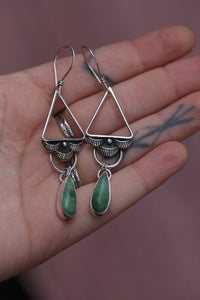 Stamped triangle earrings with turquoise